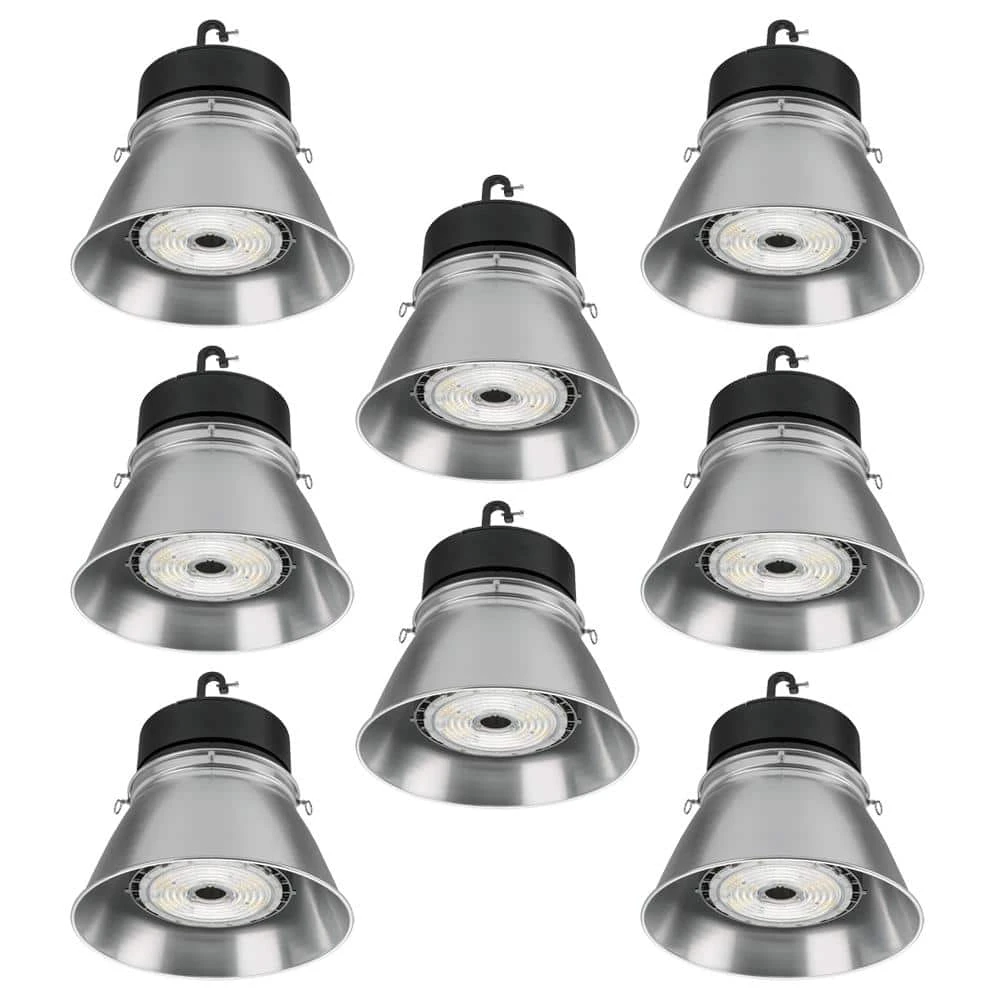 13.4 in. Round 400W Equivalent Integrated LED Brushed Nickel High Bay Light w/ Adjustable Beam 22,000 Lumen (8-Pack) by Commercial Electric