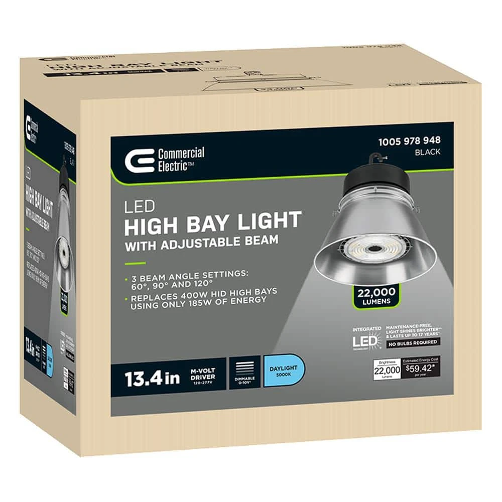 13.4 in. Round 400W Equivalent Integrated LED Brushed Nickel High Bay Light w/ Adjustable Beam 22,000 Lumen (8-Pack) by Commercial Electric - Image 7
