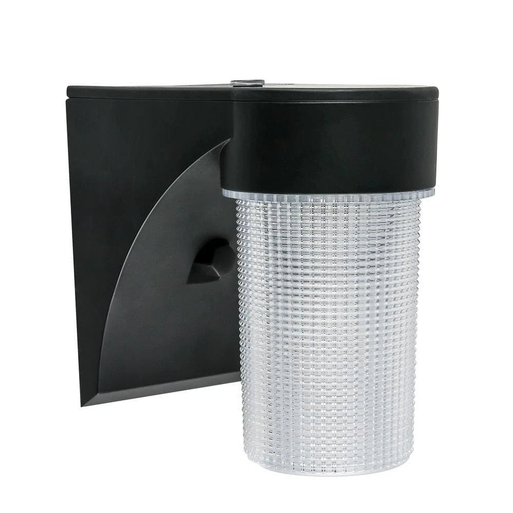 17-Watt Black Outdoor Integrated LED Jelly Jar Wall Pack Light with Dusk to Dawn Control by Commercial Electric