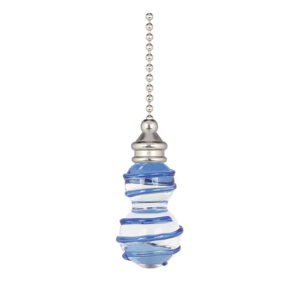 12 in. Brushed Nickel and Blue Swirl Decorative Glass Pull Chain for Ceiling Fans and Lamps by Commercial Electric