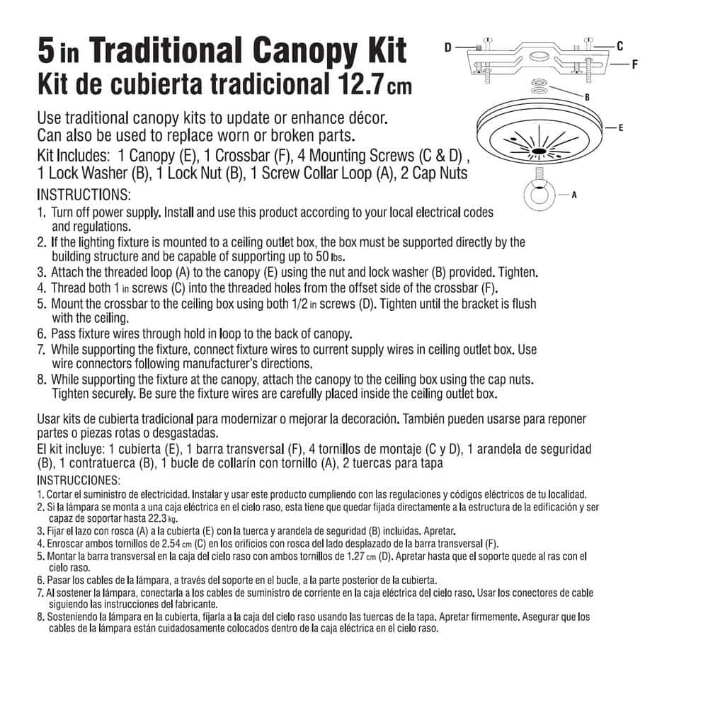 5 in. Bronze Traditional Canopy Kit for Ceiling Light Fixtures by Commercial Electric - Image 2