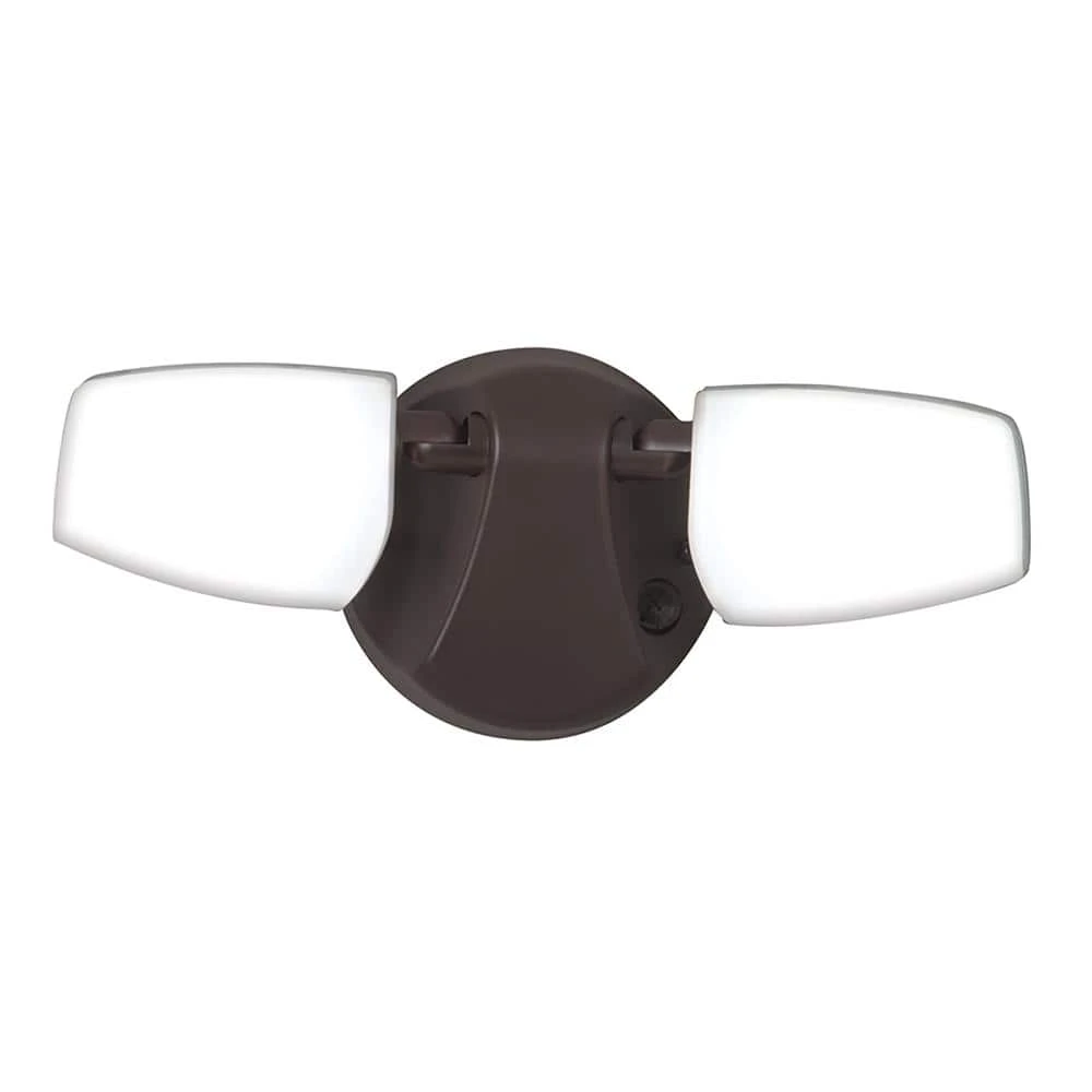 Variable CCT 2000 Lumens Twin Head Bronze Outdoor Integrated LED Floodlight with Integrated Photocontrol by Commercial Electric