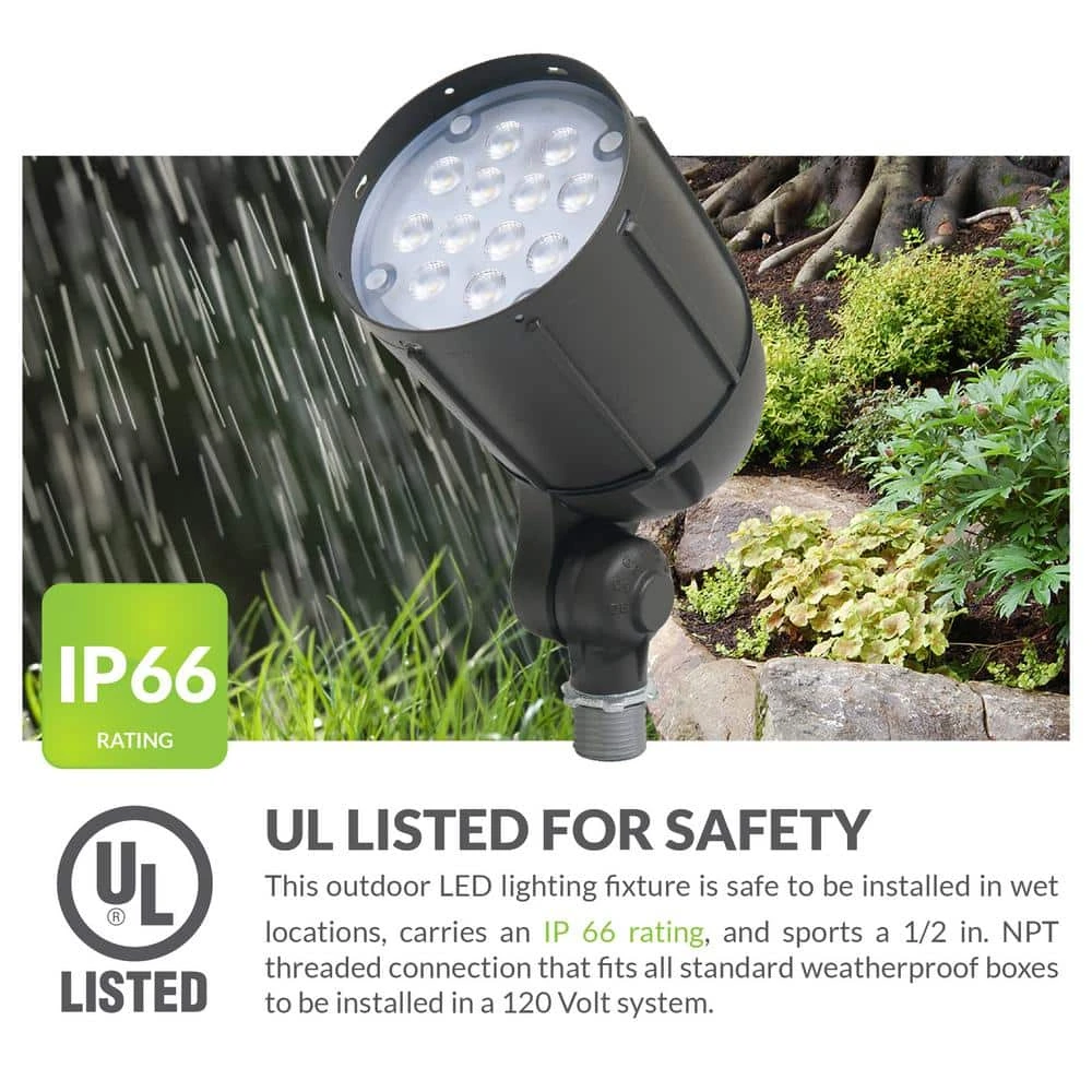 12W Line Voltage Bronze Integrated Outdoor LED Bullet Flood Light and Adjustable Mounting Bracket for Landscape Lighting by Commercial Electric - Image 7