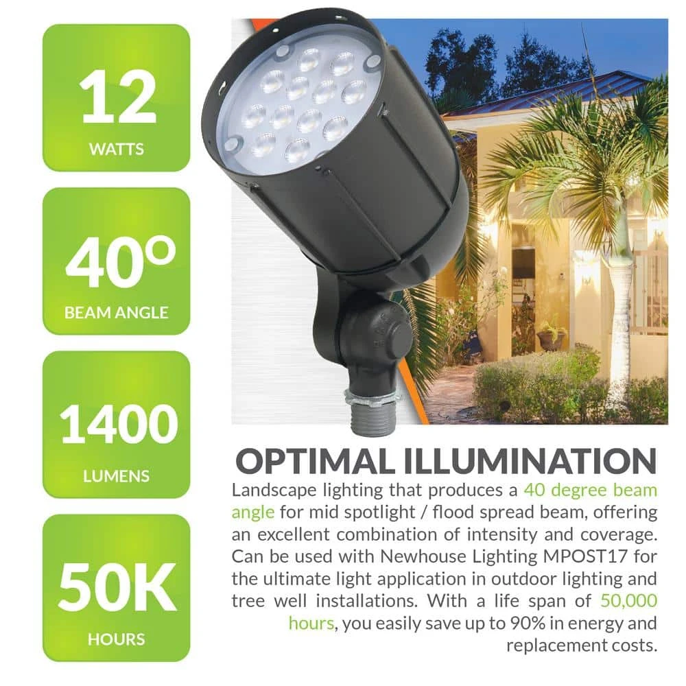 12W Line Voltage Bronze Integrated Outdoor LED Bullet Flood Light and Adjustable Mounting Bracket for Landscape Lighting by Commercial Electric - Image 4