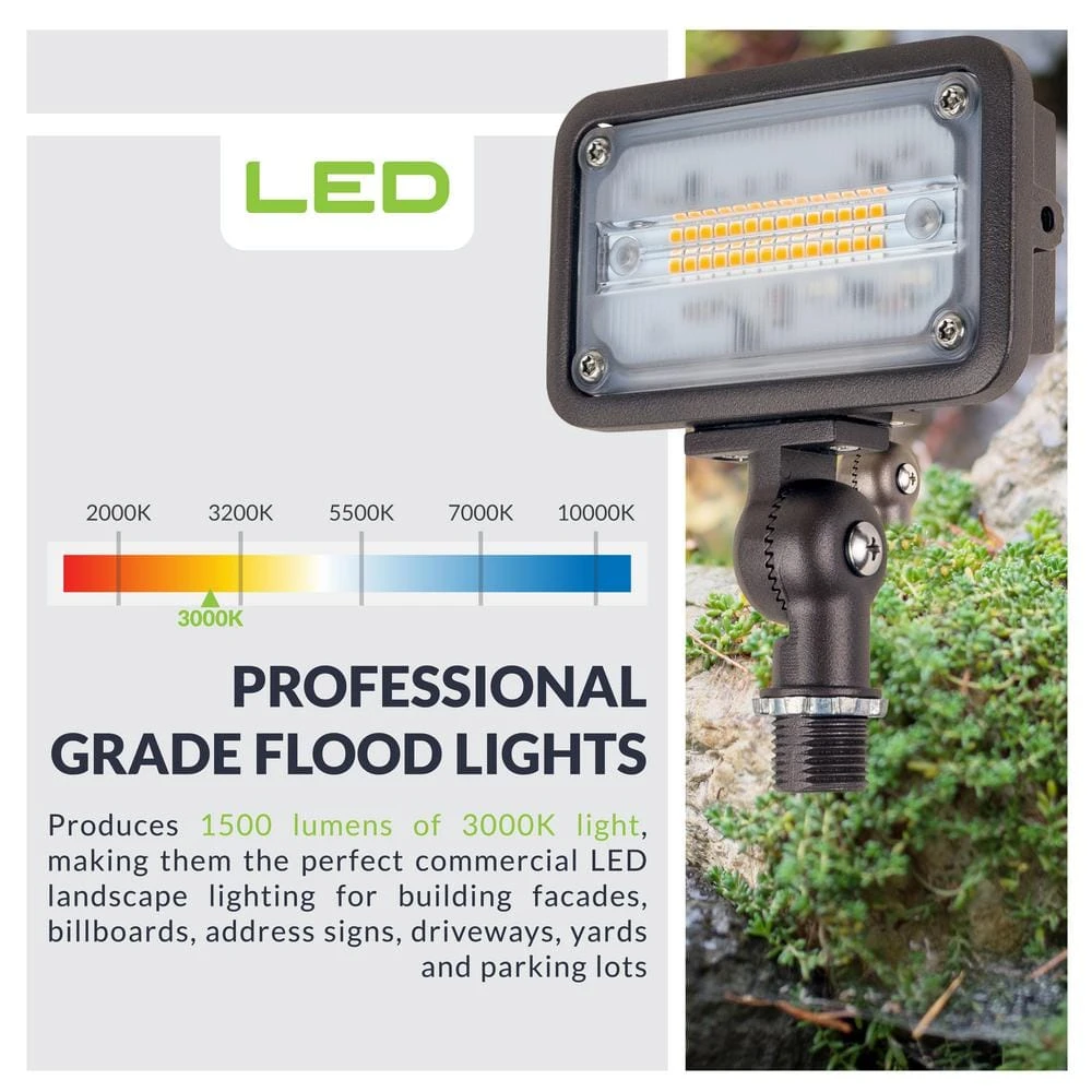 16W Bronze Integrated Outdoor LED Weatherproof Wall Wash Light and Adjustable Mounting Bracket for Landscape Lighting by Commercial Electric - Image 5