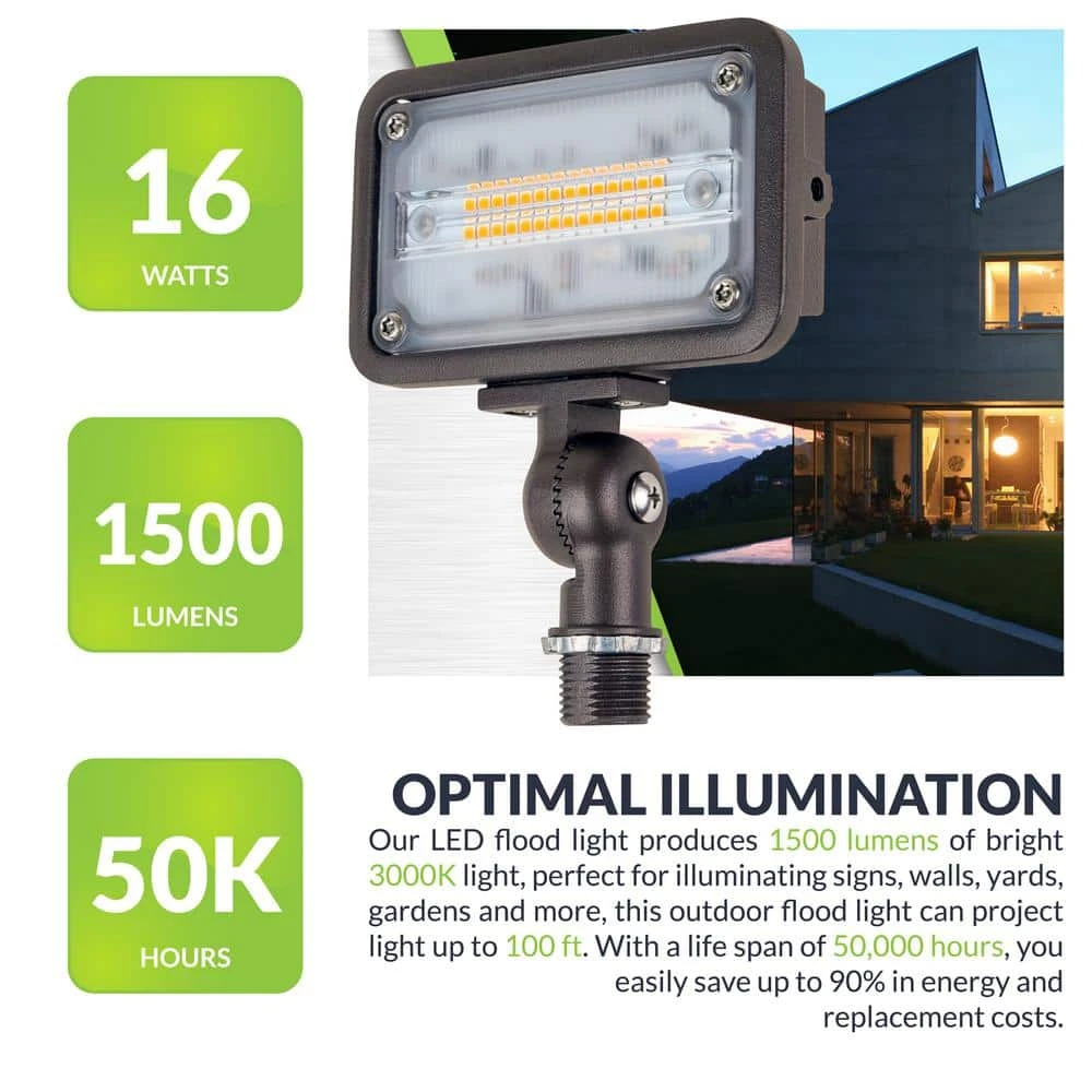 16W Bronze Integrated Outdoor LED Weatherproof Wall Wash Light and Adjustable Mounting Bracket for Landscape Lighting by Commercial Electric - Image 4