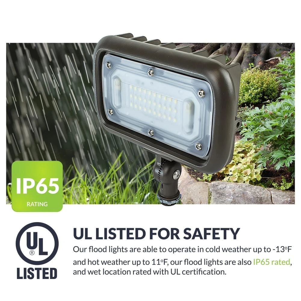 30W Line Voltage Bronze Integrated Outdoor LED Wall Wash Light with Adjustable Mounting Bracket for Landscape Lighting by Commercial Electric - Image 6