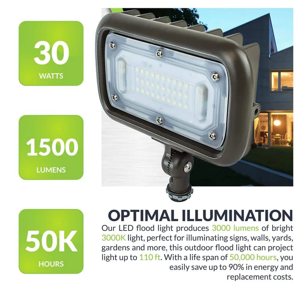 30W Line Voltage Bronze Integrated Outdoor LED Wall Wash Light with Adjustable Mounting Bracket for Landscape Lighting by Commercial Electric - Image 4