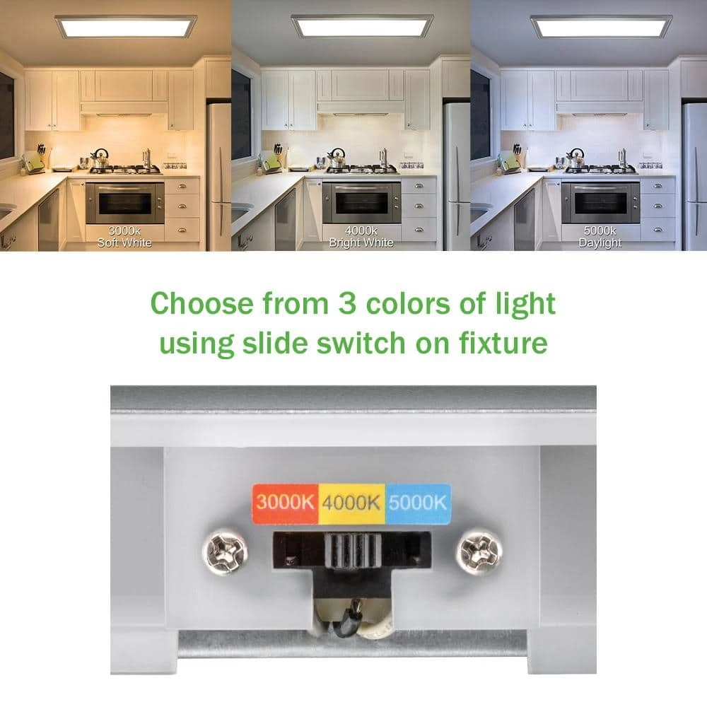 48 in. x 15 in. Low Profile Brushed Nickel Color Selectable LED Flush Mount Ceiling Light w/Night Light Feature by Commercial Electric - Image 3