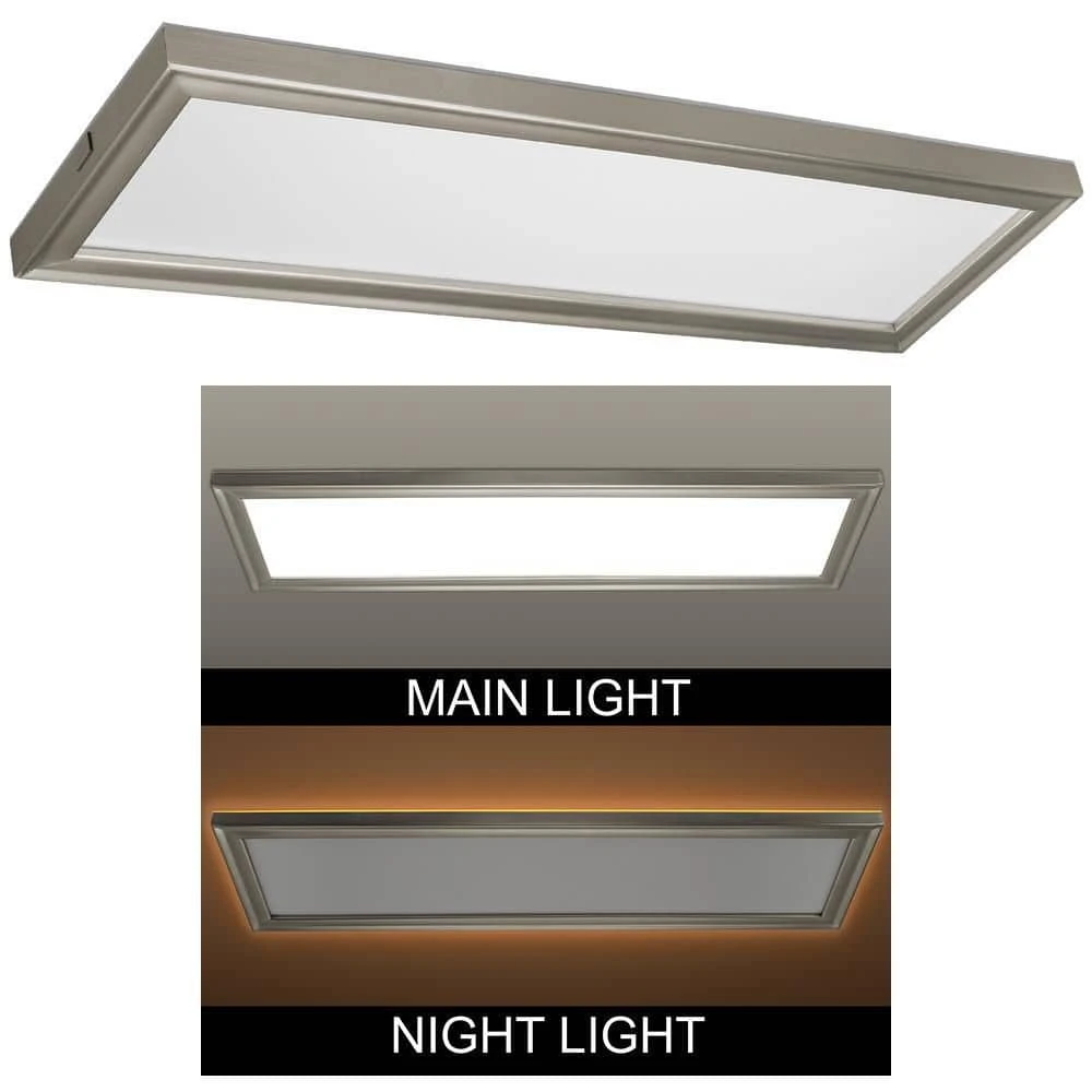 48 in. x 15 in. Low Profile Brushed Nickel Color Selectable LED Flush Mount Ceiling Light w/Night Light Feature by Commercial Electric