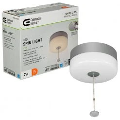 Spin Light 7 in. Closet Light LED Flush Mount Ceiling Light w/ Pull Chain Brushed Nickel Accent Clothes Closet Rated by Commercial Electric