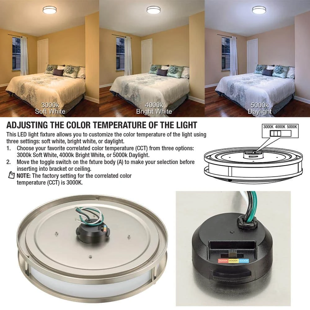 11 in. Orbit Round Brushed Nickel Color Selectable LED Flush Mount Ceiling Light 1000 Lumens Dimmable by Commercial Electric - Image 3