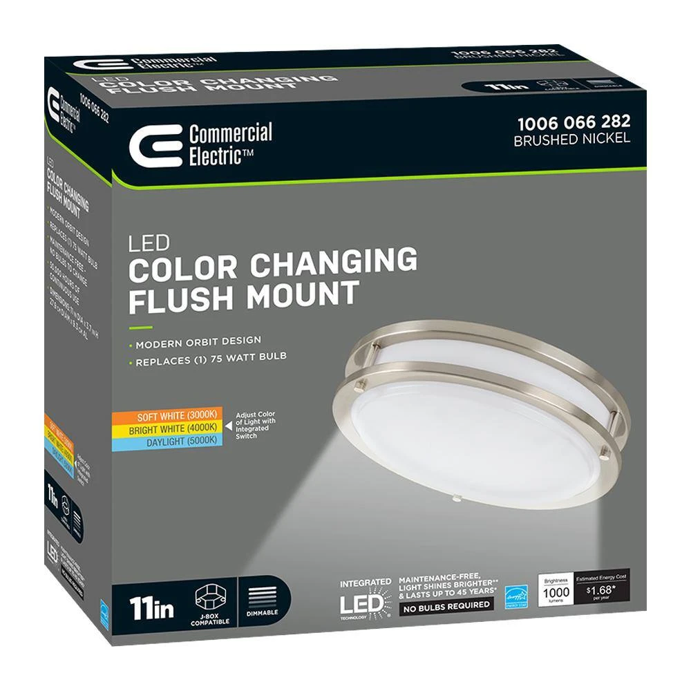 11 in. Orbit Round Brushed Nickel Color Selectable LED Flush Mount Ceiling Light 1000 Lumens Dimmable by Commercial Electric - Image 12