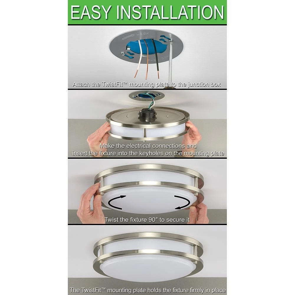 11 in. Orbit Round Brushed Nickel Color Selectable LED Flush Mount Ceiling Light 1000 Lumens Dimmable by Commercial Electric - Image 2