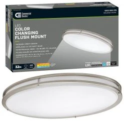 32 in. Orbit Oval Color Selectable CCT LED Flush Mount Brushed Nickel Ceiling Light 3000 Lumens Dimmable by Commercial Electric