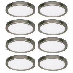 7.5 in. Brushed Nickel Selectable LED Flush Mount Flat Panel with Night Light Feature 800 Lumens 3 Mount Option (8-Pack) by Commercial Electric