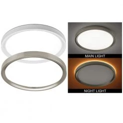 13 in. Color Selectable LED Flush Mount Ceiling Light w/ Night Light Optional White and Brushed Nickel Trim Rings by Commercial Electric