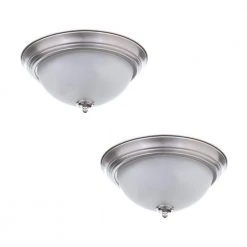 11 in. 1-Light Brushed Nickel Flush Mount with Frosted Glass Shade (2-Pack) by Commercial Electric