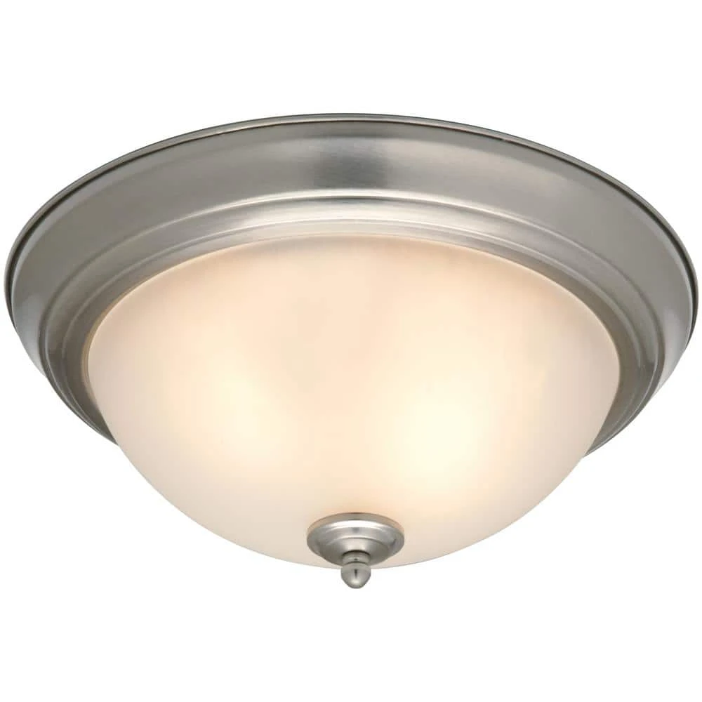 13 in. 2-Light Brushed Nickel Flush Mount with Frosted Glass Shade (2-Pack) by Commercial Electric - Image 5