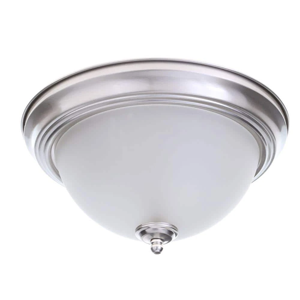 13 in. 2-Light Brushed Nickel Flush Mount with Frosted Glass Shade (2-Pack) by Commercial Electric - Image 10