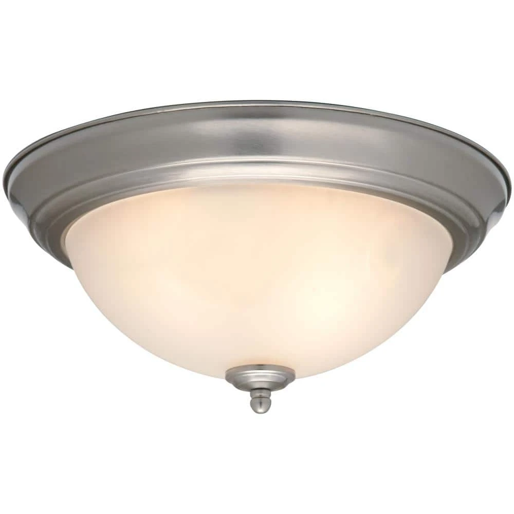 13 in. 2-Light Brushed Nickel Flush Mount with Frosted Glass Shade (2-Pack) by Commercial Electric - Image 6