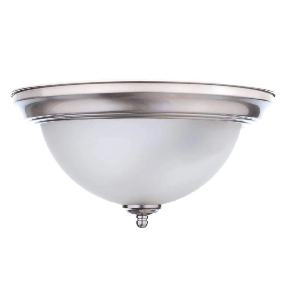13 in. 2-Light Brushed Nickel Flush Mount with Frosted Glass Shade (2-Pack) by Commercial Electric - Image 7