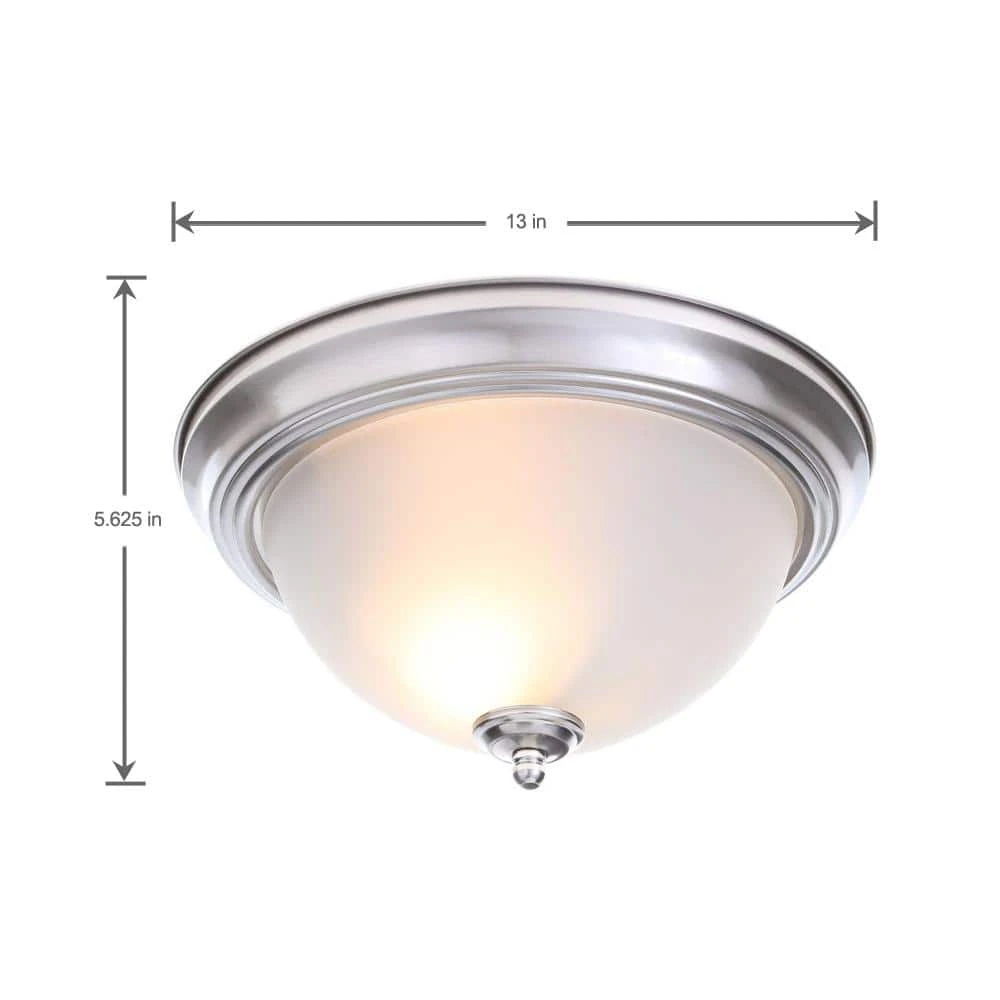 13 in. 2-Light Brushed Nickel Flush Mount with Frosted Glass Shade (2-Pack) by Commercial Electric - Image 4