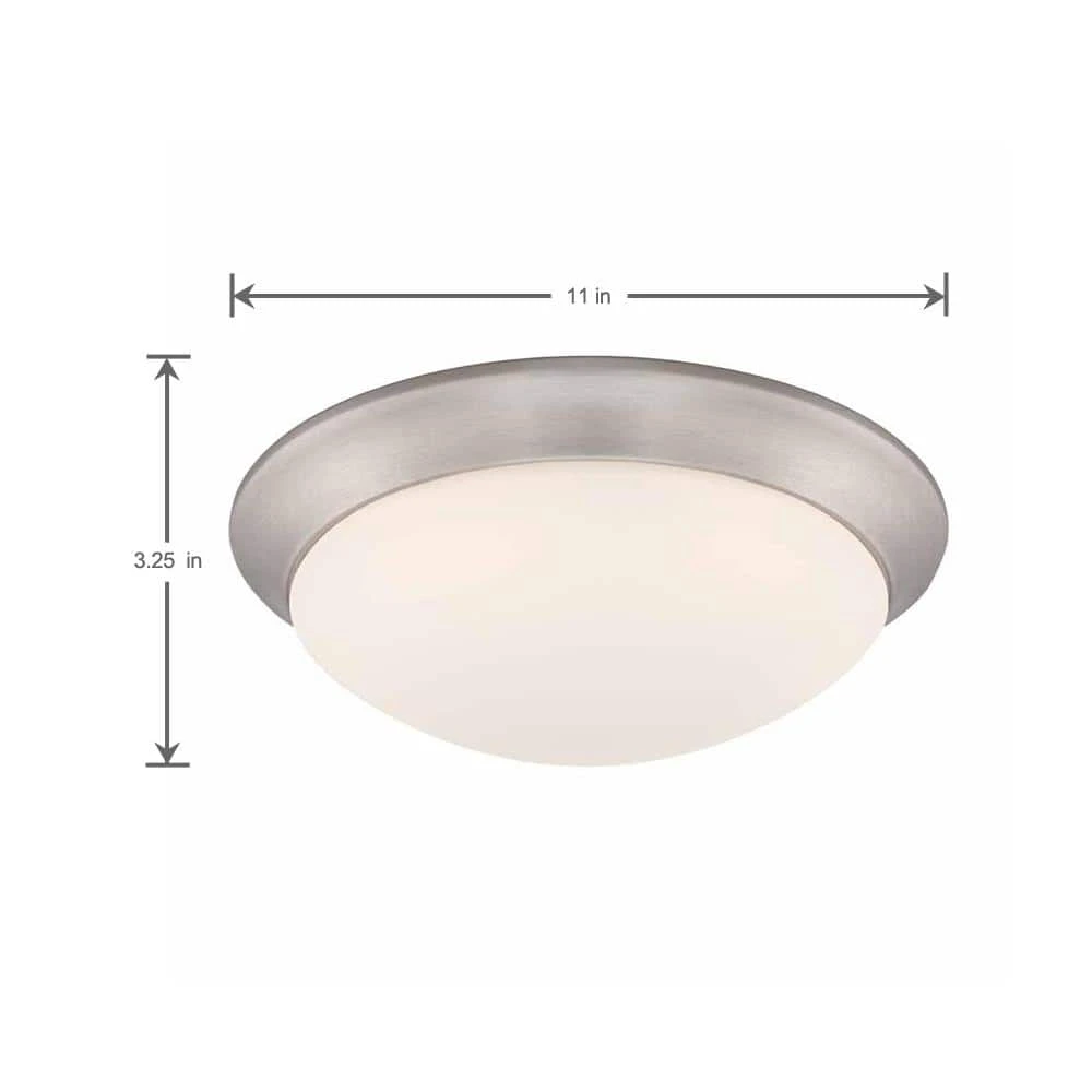 11 in. 120-Watt Equivalent Brushed Nickel 2700K CCT LED Ceiling Light Flush Mount with Frosted White Glass Shade by Commercial Electric - Image 5