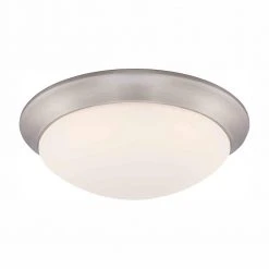 11 in. 120-Watt Equivalent Brushed Nickel 2700K CCT LED Ceiling Light Flush Mount with Frosted White Glass Shade by Commercial Electric