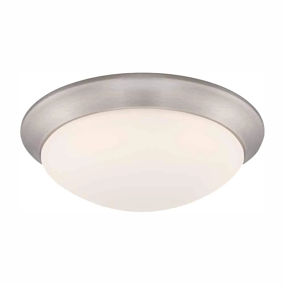 11 in. 120-Watt Equivalent Brushed Nickel 2700K CCT LED Ceiling Light Flush Mount with Frosted White Glass Shade by Commercial Electric