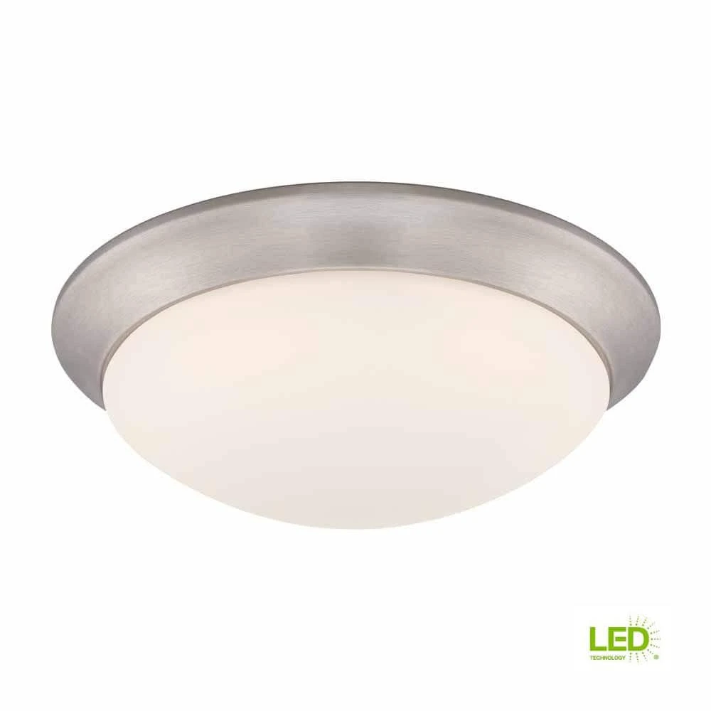 11 in. 120-Watt Equivalent Brushed Nickel 2700K CCT LED Ceiling Light Flush Mount with Frosted White Glass Shade by Commercial Electric - Image 6