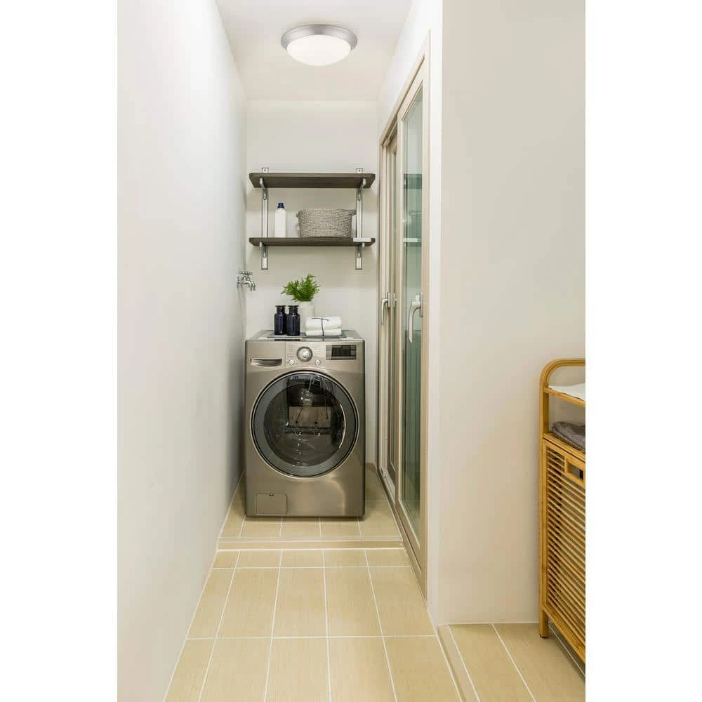 11 in. 120-Watt Equivalent Brushed Nickel 2700K CCT LED Ceiling Light Flush Mount with Frosted White Glass Shade by Commercial Electric - Image 7