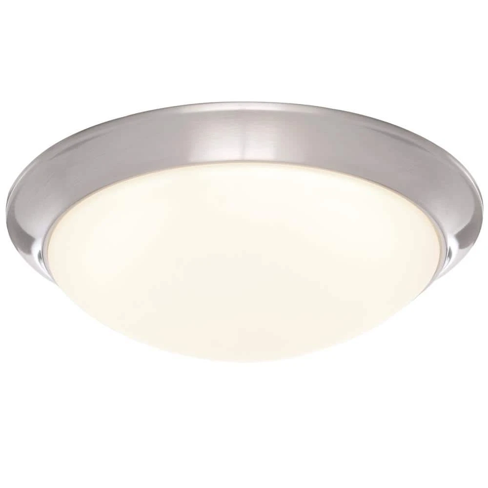 11 in. 120-Watt Equivalent Brushed Nickel 2700K CCT LED Ceiling Light Flush Mount with Frosted White Glass Shade by Commercial Electric - Image 4