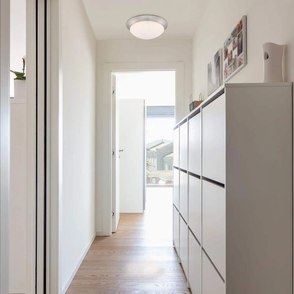 11 in. 120-Watt Equivalent Brushed Nickel 2700K CCT LED Ceiling Light Flush Mount with Frosted White Glass Shade by Commercial Electric - Image 8