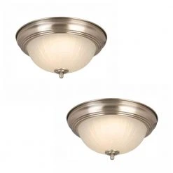 11 in. 100-Watt Equivalent Brushed Nickel Integrated LED Flush Mount with Frosted Glass Shade (2-Pack) by Commercial Electric
