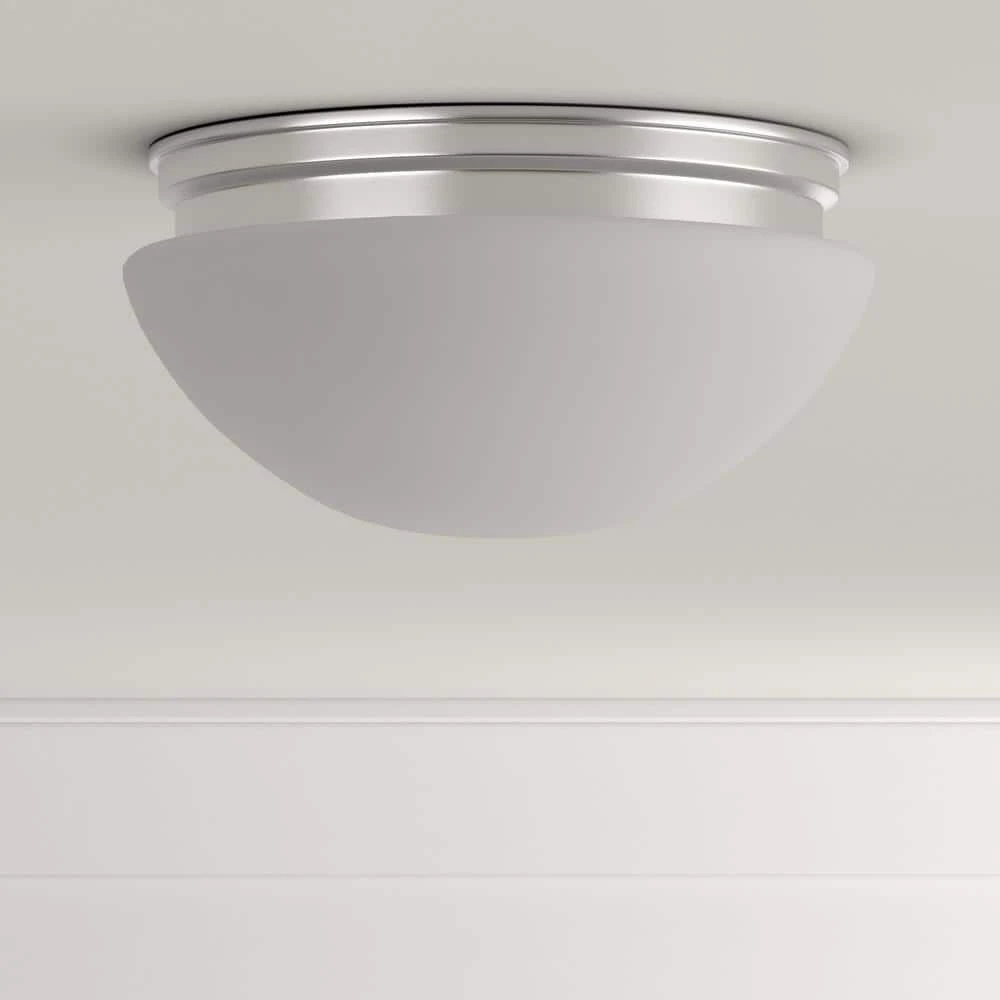 9 in. 120-Watt Equivalent Brushed Nickel Integrated LED Mushroom Flush Mount with White Acrylic Shade by Commercial Electric - Image 3