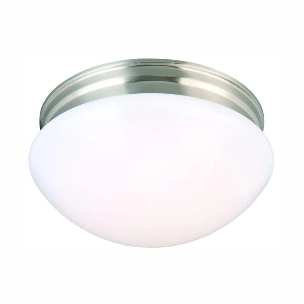 9 in. 120-Watt Equivalent Brushed Nickel Integrated LED Mushroom Flush Mount with White Acrylic Shade by Commercial Electric