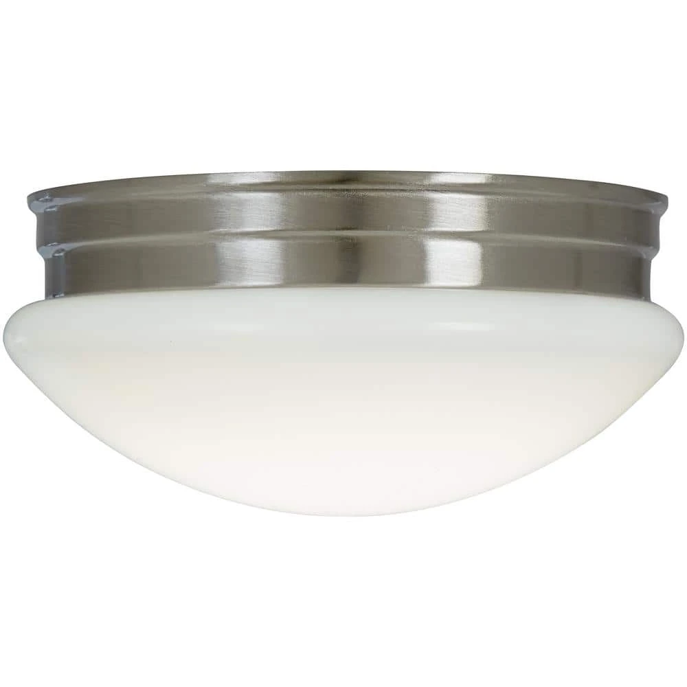 9 in. 120-Watt Equivalent Brushed Nickel Integrated LED Mushroom Flush Mount with White Acrylic Shade by Commercial Electric - Image 4
