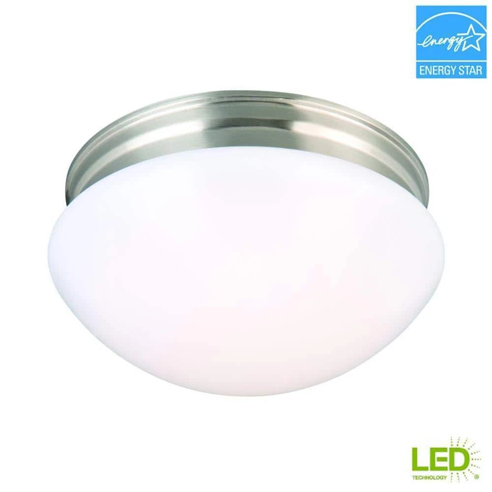 9 in. 120-Watt Equivalent Brushed Nickel Integrated LED Mushroom Flush Mount with White Acrylic Shade by Commercial Electric - Image 12