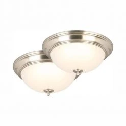 13 in. 180-Watt Equivalent Brushed Nickel Integrated LED Flush Mount with Frosted Glass Shade (2-Pack) by Commercial Electric