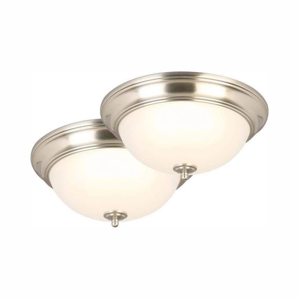13 in. 180-Watt Equivalent Brushed Nickel Integrated LED Flush Mount with Frosted Glass Shade (2-Pack) by Commercial Electric