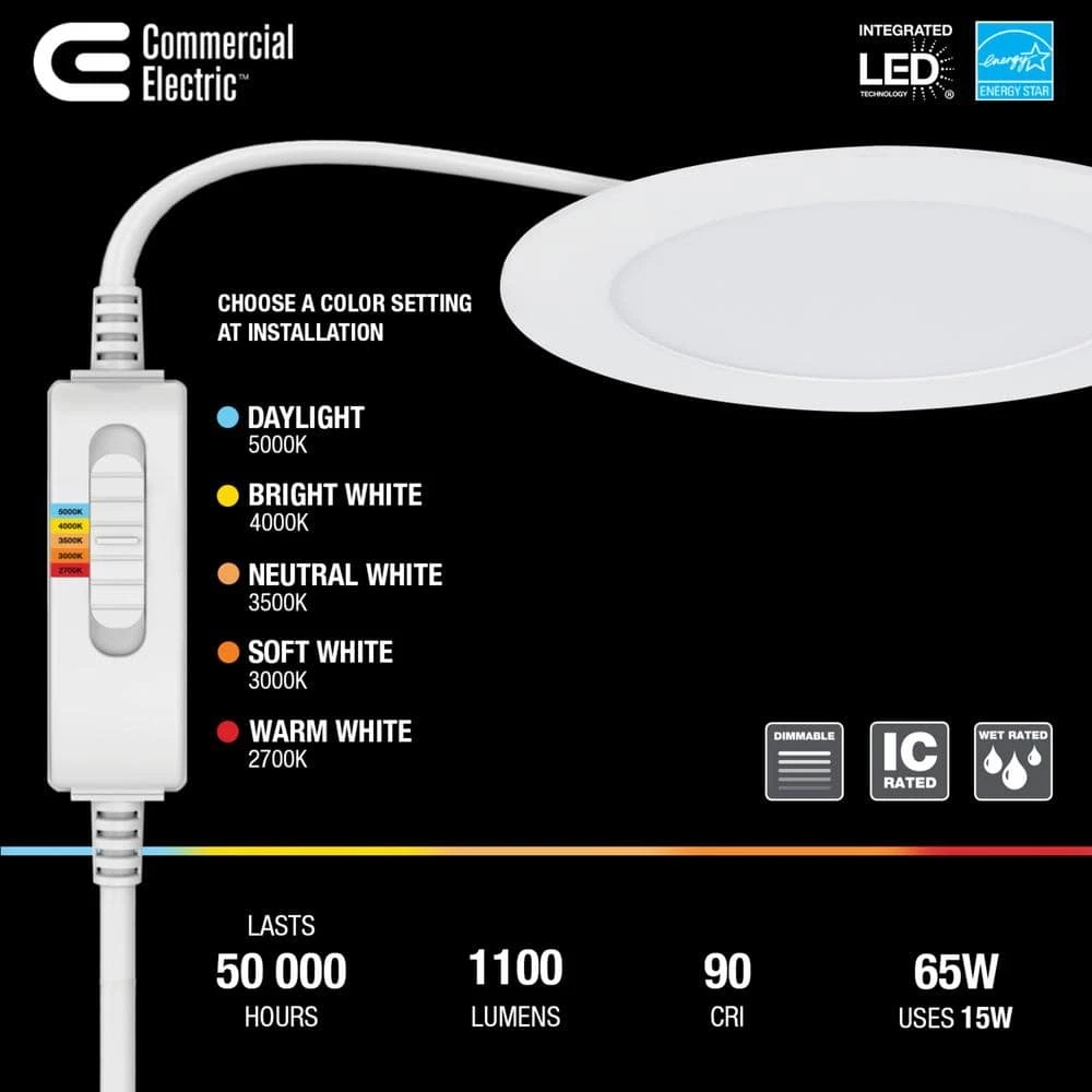 Ultra Slim High Lumen 6 in. Selectable CCT New Construction and Remodel Integrated LED Recessed Lighting Kit by Commercial Electric - Image 2
