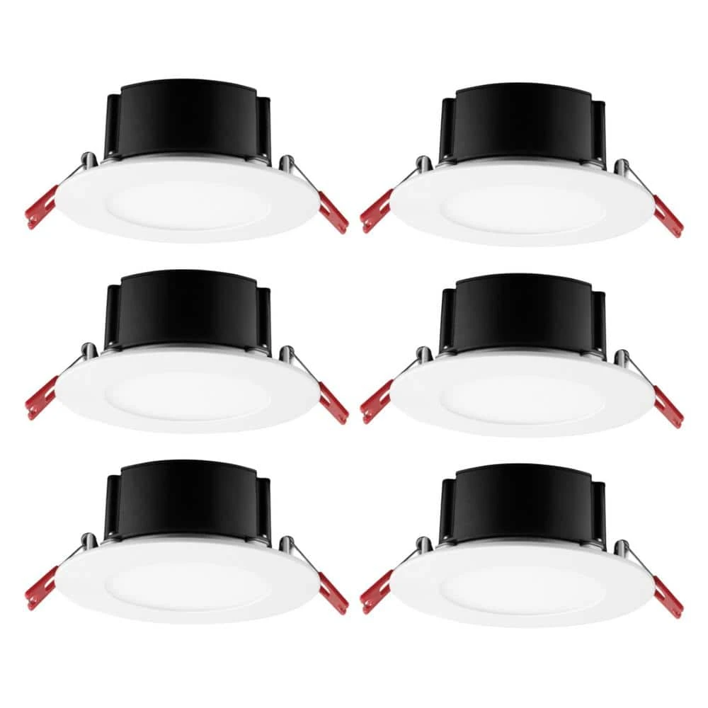 4 in. White Flush Round Wet Rated LED Integrated Recessed Lighting Kit (6-Pack) by Commercial Electric