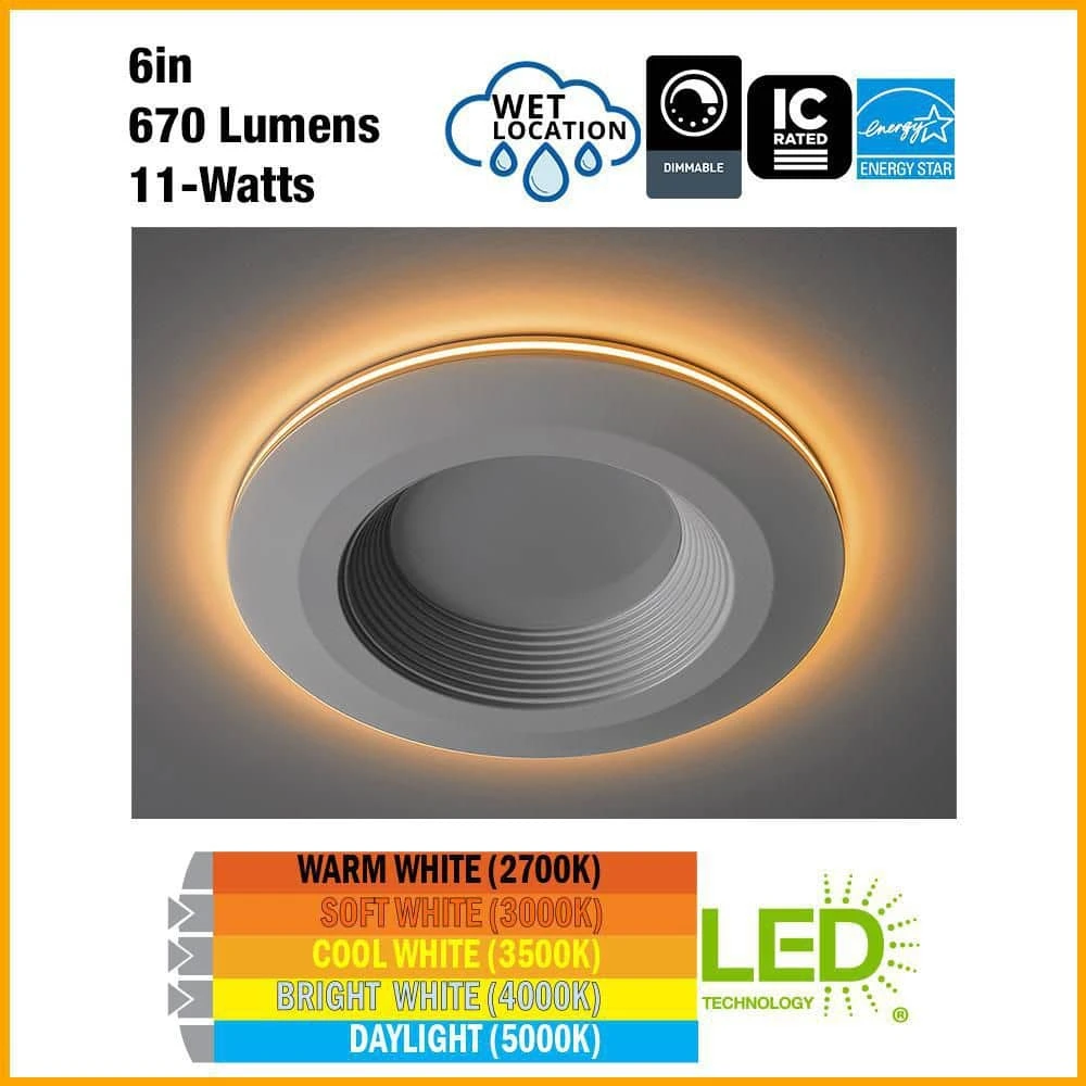 6 in. Selectable CCT Integrated LED Recessed Light Trim with Night Light Feature 670 Lumens 11-Watt Dimmable by Commercial Electric - Image 3