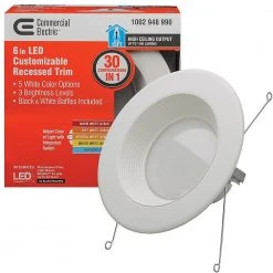 6Â in. Selectable Integrated LED Recessed Trim Downlight 30 Configurations in 1 Fixture High Ceiling Output T20 Compliant by Commercial Electric