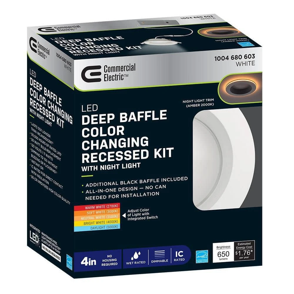 4 in. Canless Color Selectable Integrated LED Recessed Light Trim w/ Night Light Reduces Eye Glare 650 Lumens (8-Pack) by Commercial Electric - Image 13