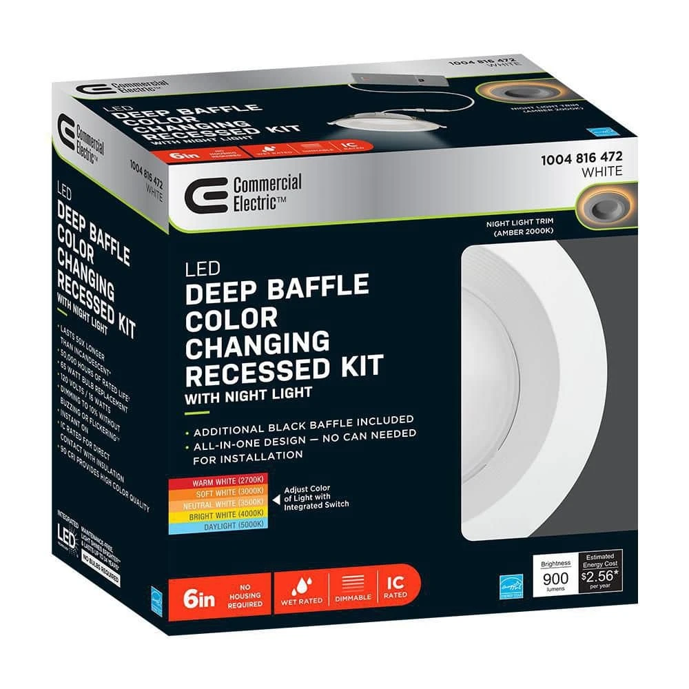 6 in. Canless Color Selectable Integrated LED Recessed Light Trim w/ Night Light Reduces Eye Glare 900 Lumens (4-Pack) by Commercial Electric - Image 13