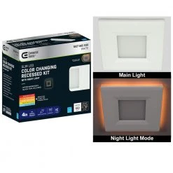Ultra Slim 4 in. Square Canless Adjust Color Temp Integrated LED Recessed Light w/ Night Light and Black Trim Option by Commercial Electric