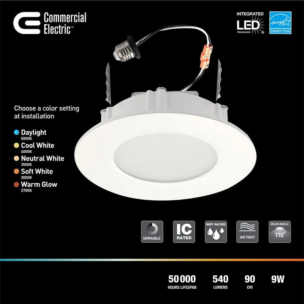 4 in. Selectable CCT Integrated LED Retrofit Ultra-Slim White Recessed Light Trim by Commercial Electric - Image 11