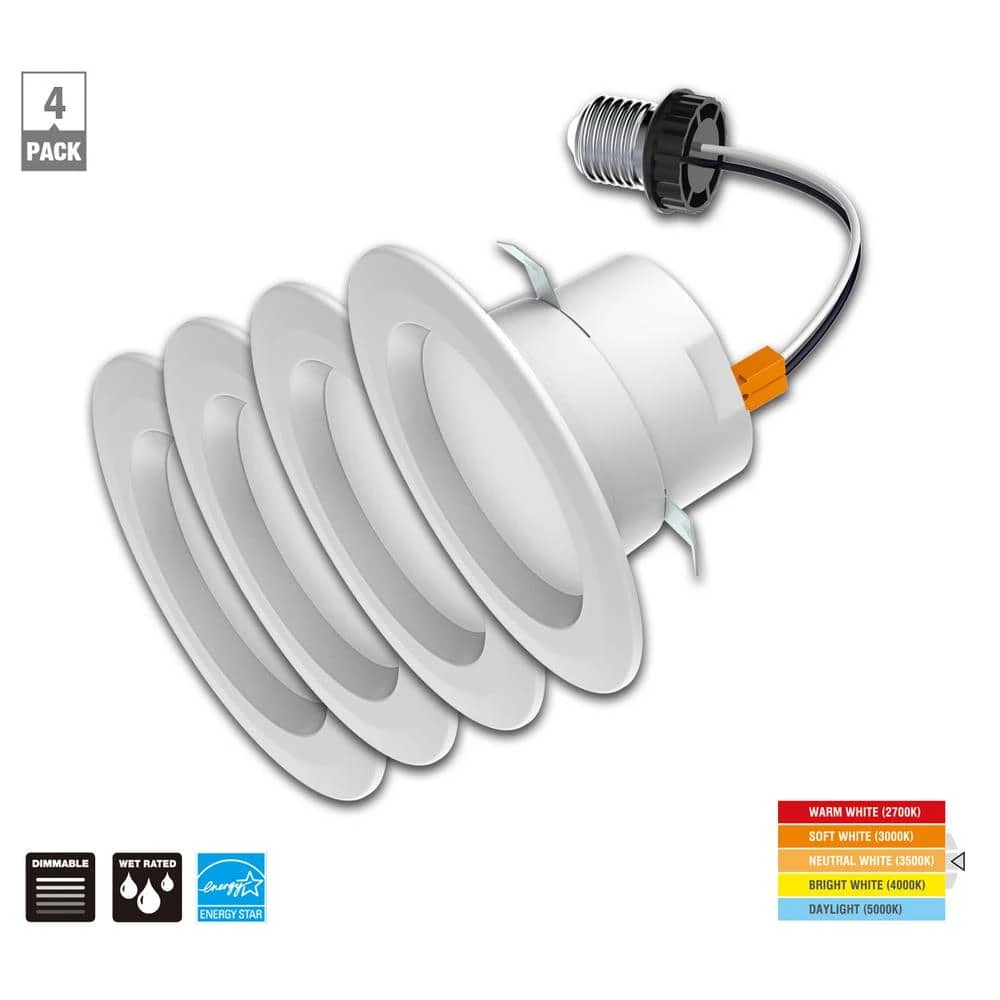 4 in. New Construction or Remodel White Dimmable LED Recessed Trim with Adjustable Color Changing Technology (4-Pack) by Commercial Electric - Image 2